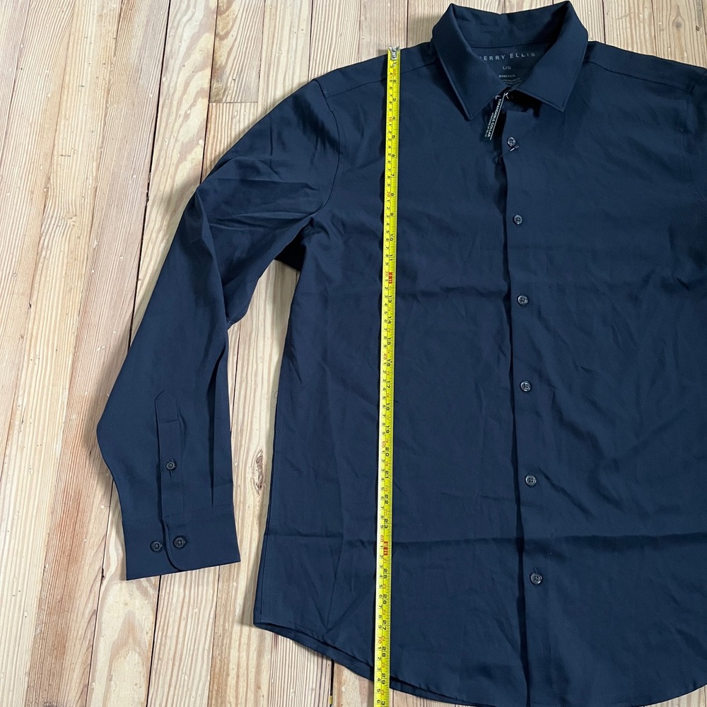 Perry Ellis Button Down Shirt Mens Large Navy Blue Stretch Expandable Collar L/G - Picture 5 of 8